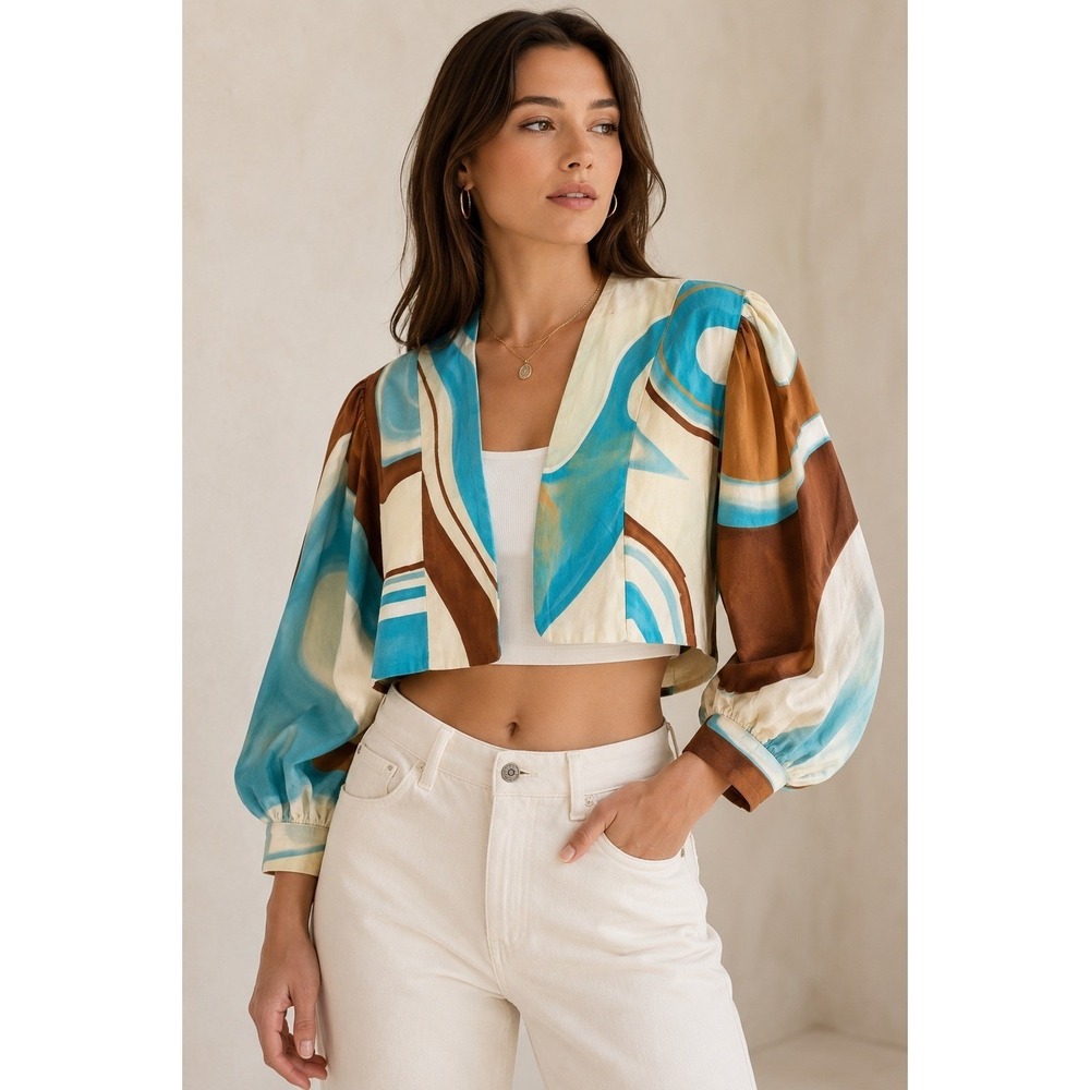 Hosbjerg Scandinavian Abstract Cropped Cotton Jacket Quiet Luxury Small